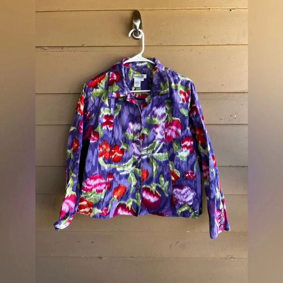 Vintage Coldwater Creek Floral Denim Jacket - Size L - Picture 1 of 3